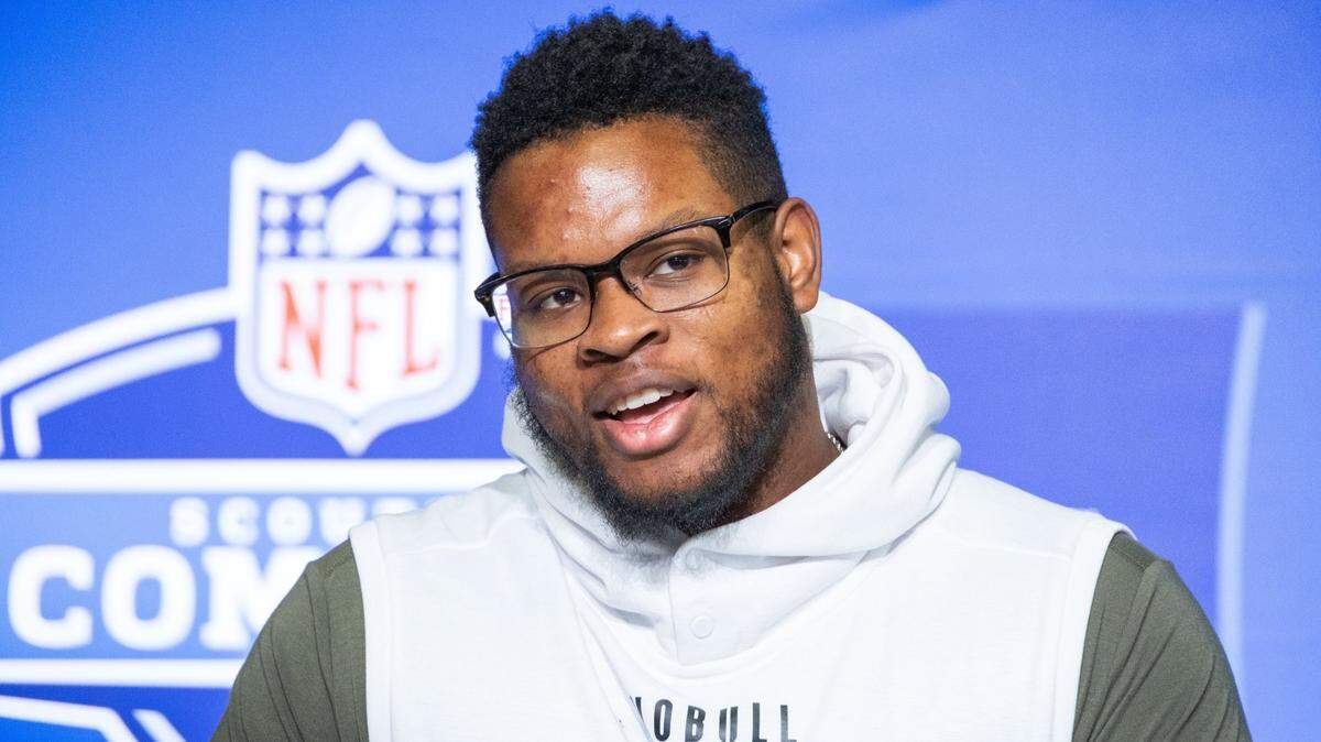 Clemson defensive lineman Myles Murphy speaks to the press at the NFL Combine at Lucas Oil Stadium in Indianapolis.
