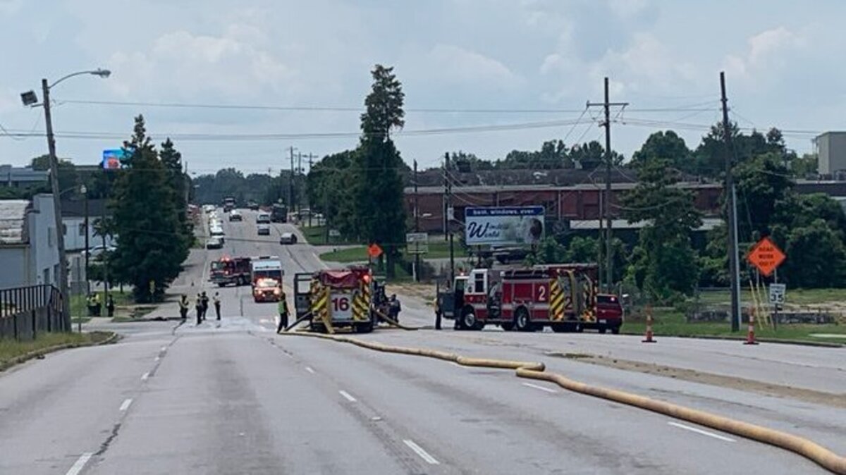 The Columbia Fire Department said a natural gas line was cut in downtown.