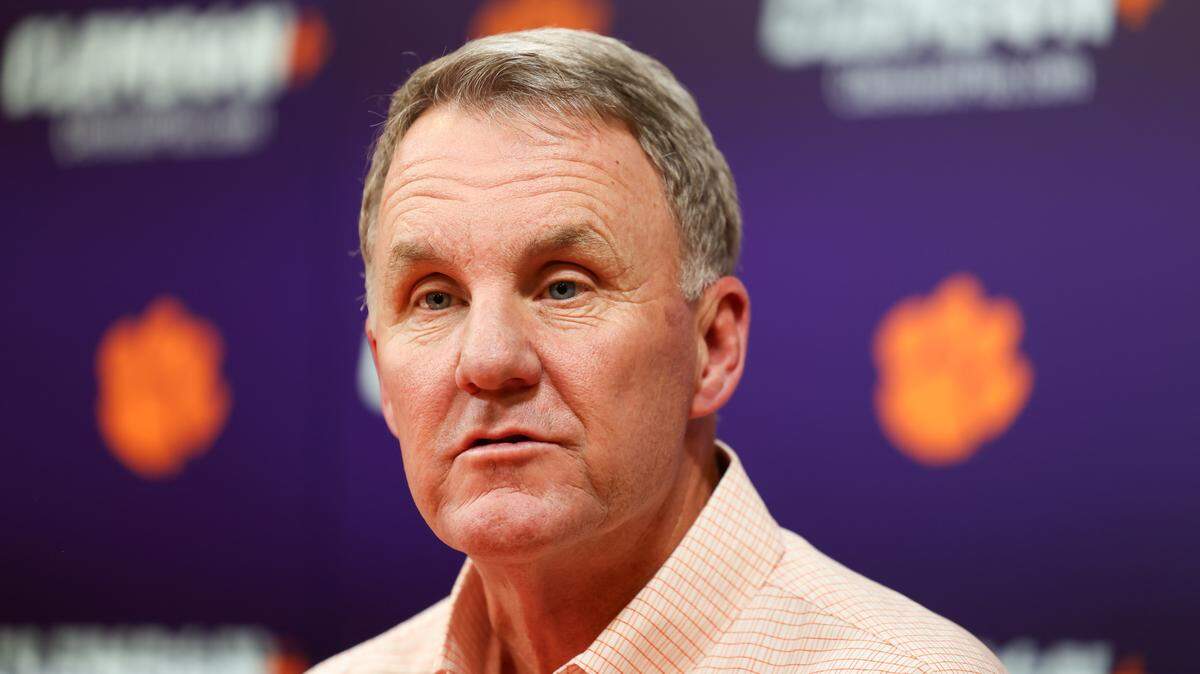 Clemson offensive coordinator Chad Morris speaks during a press conference in Clemson on Friday, January 23, 2026.