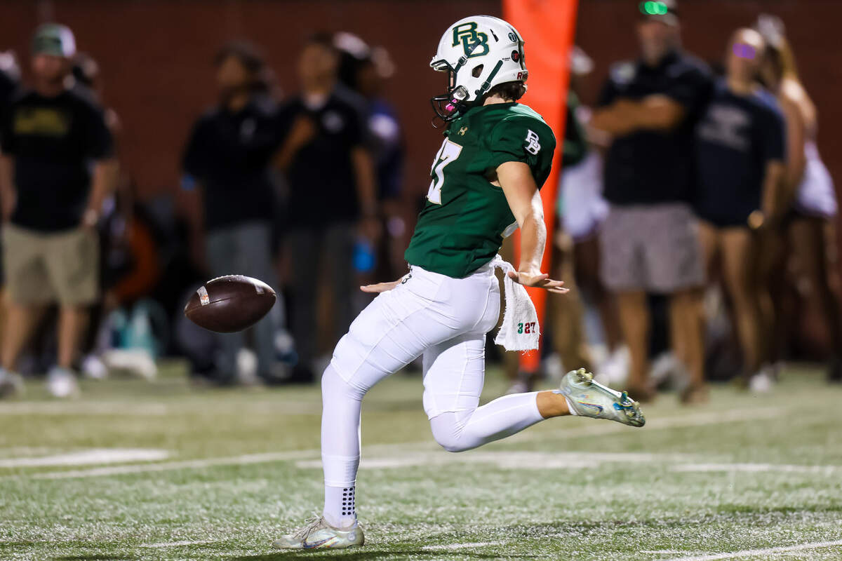 River Bluff Gators Tripp Bryant (27) punts against the White Knoll Timberwolves during their game at River Bluff High School Friday night, Sept. 29, 2023.