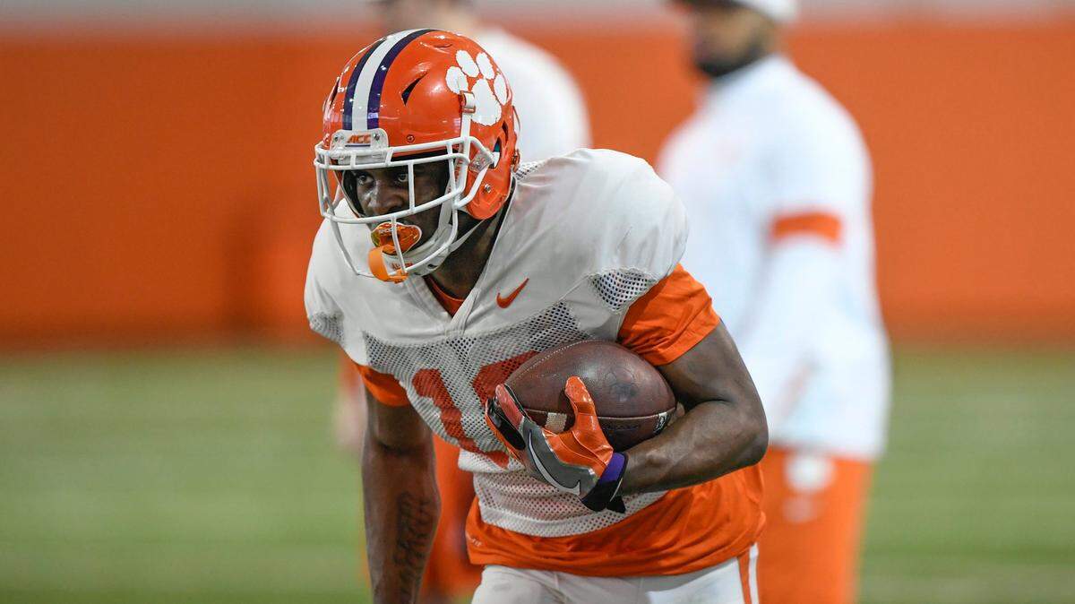 Clemson running back Michael Dukes (19) during the Tiger’s spring practice Monday, March 2, 2020.