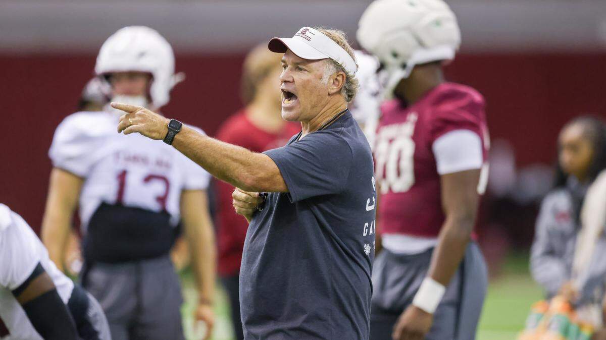 South Carolina assistant coach Joe DeCamillis is seen during practice in Columbia on Friday, August 8, 2025.