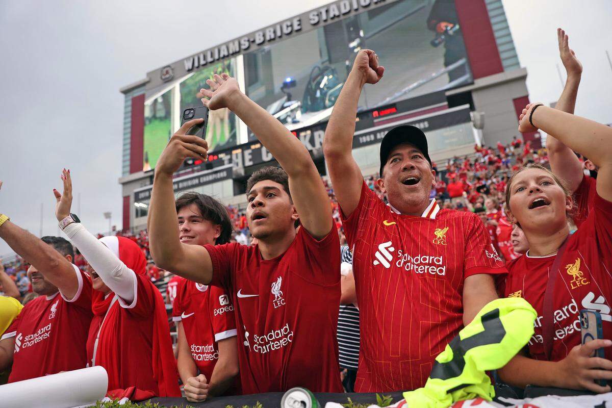 Fans cheer Saturday ahead of the soccer friendly between Manchester United and Liverpool at Williams-Brice Stadium in Columbia.