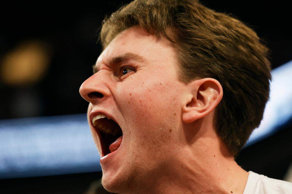 South Carolina sophomore Harris Mellor celebrates his team scoring against Ole Miss at Colonial Life Arena on Tuesday, February 6, 2024.