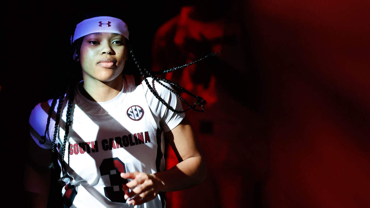 South Carolina’s Destanni Henderson (3) is introduced at the start of the game against Alabama on Thursday, Feb. 3, 2022 in the Colonial Life Arena.