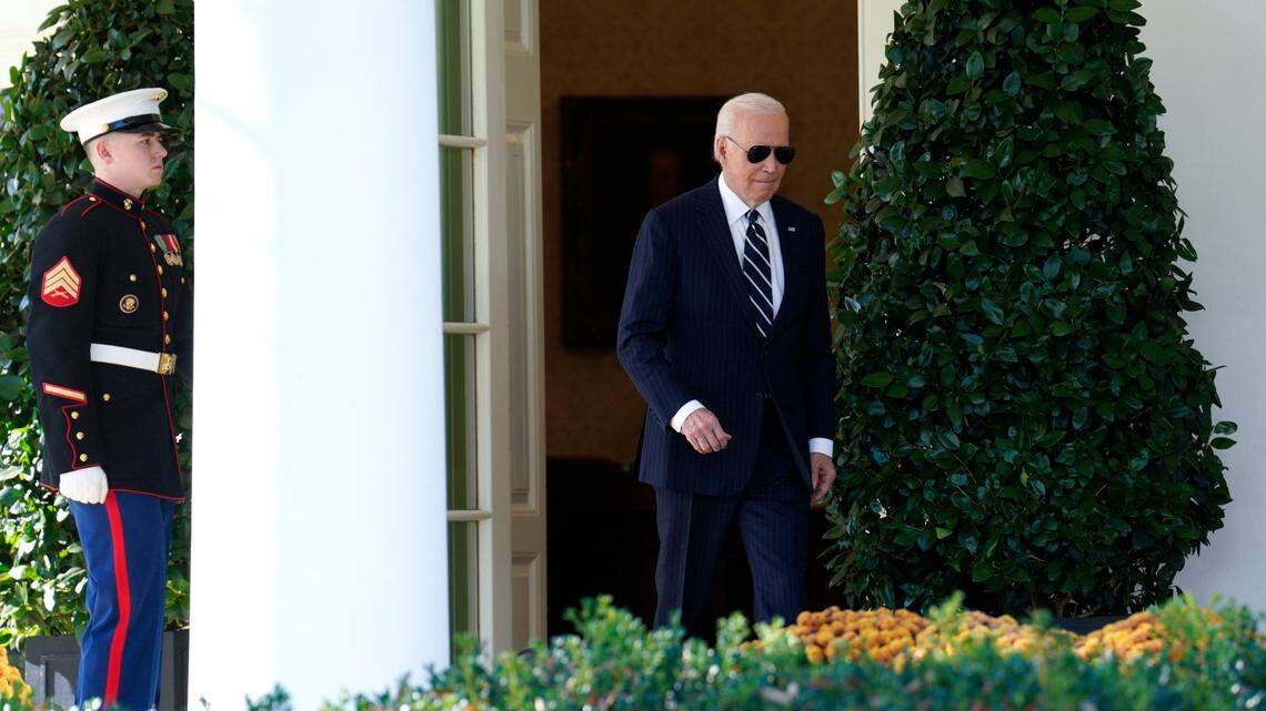 President Joe Biden walks out form the Oval Office to deliver remarks on the presidential election results in the Rose Garden of the White House in Washington, D.C., on Nov. 7, 2024. (Yuri Gripas/Abaca Press/TNS)