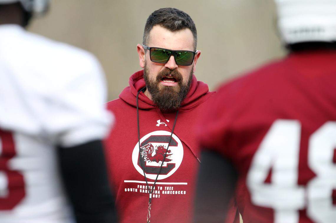 South Carolina strength coach Luke Day during the Gamecocks’ March 20, 2021 spring football practice.