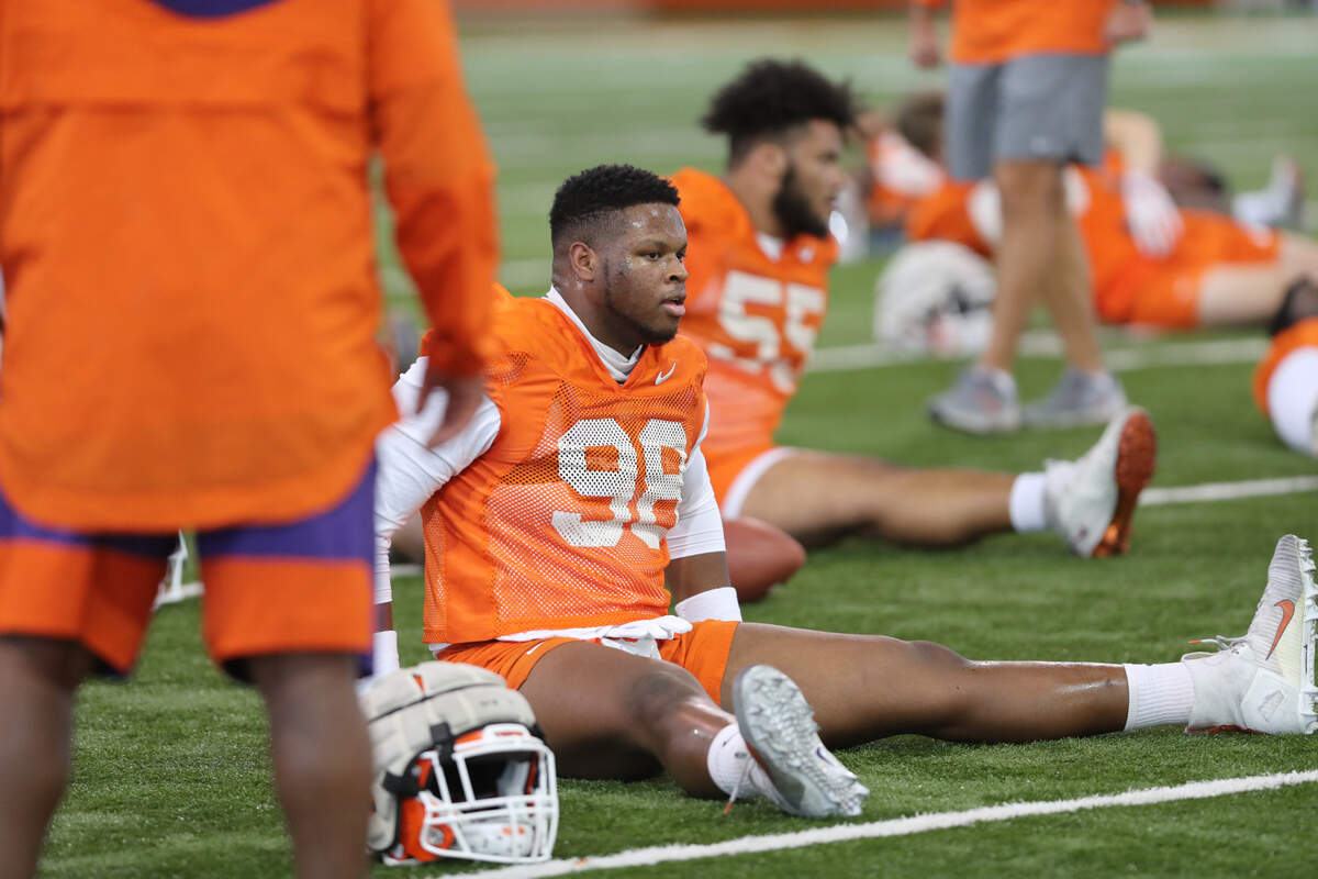 Clemson football’s Myles Murphy at spring practice March 2, 2022.