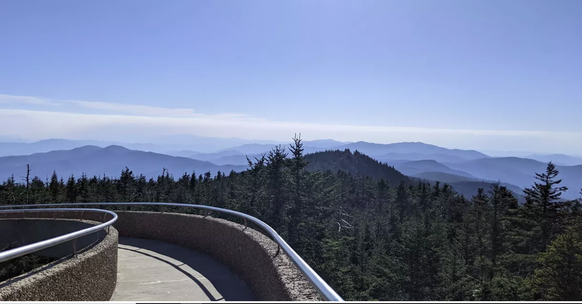 View from Clingman’s Dome at Great Smoky Mountains National Park. Now called Kuwohi, the spot is more than 6,600 feet high and the tallest point in the national park of Tennessee and North Carolina.