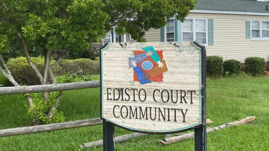 A sign at the entrance of the Edisto Court neighborhood on the corner of South Edisto Avenue and Superior Street. Later this month, developers are expected to break ground on a new affordable housing development called Edisto Place.