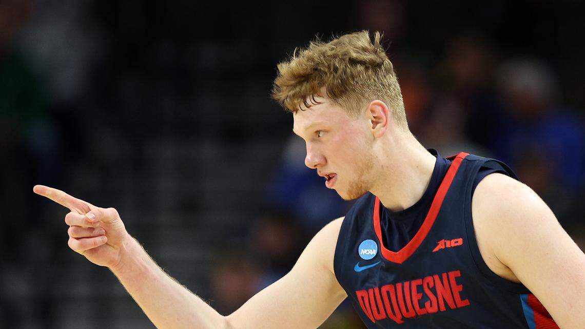 Jakub Necas of the Duquesne Dukes in March 2024