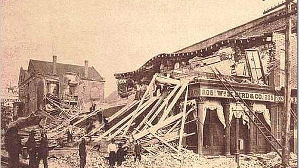 This image is of East Bay at Cumberland Street in Charleston, just after August 31, 1886 earthquake. Some of the modern earthquakes in South Carolina may be aftershocks, experts say.