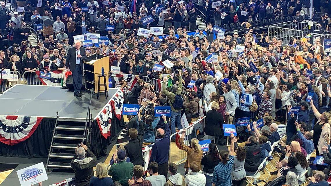 Vermont Sen. Bernie Sanders, who is seeking the Democratic nomination for president speaks at a rally in at Wofford College in Spartanburg, SC on Thursday, Feb. 27, 2020.