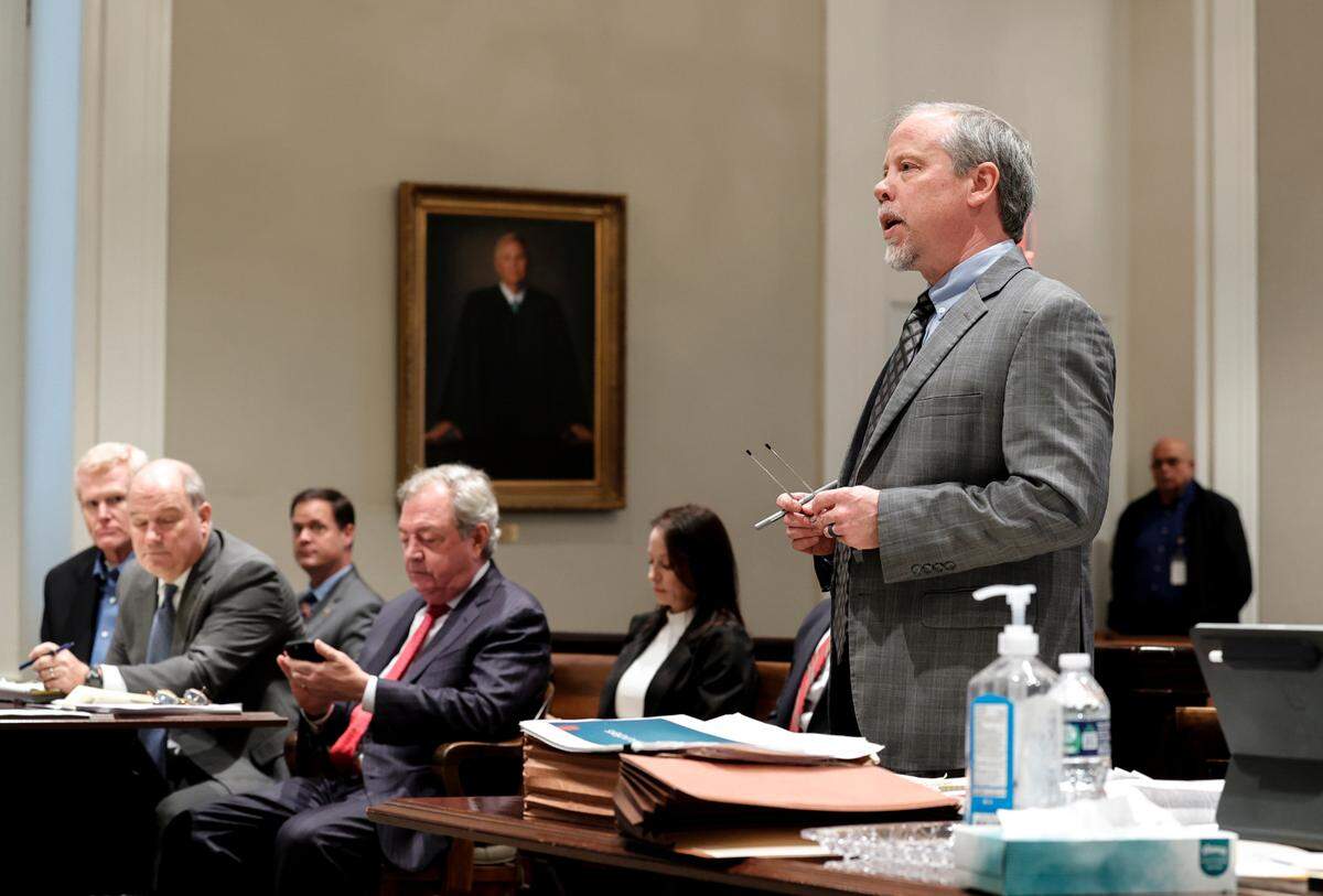 Chief Attorney for the South Carolina Attorney General, Creighton Waters, presents arguments during a hearing concerning the upcoming trial of Alex Murdaugh in the Colleton County Courthouse on Friday Dec. 9, 2022.