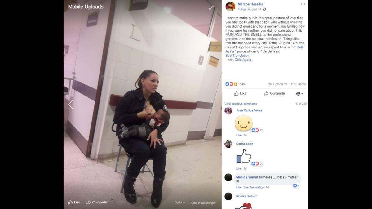 A screenshot of Celeste Jaqueline Ayala breastfeeding a malnourished baby at a hospital in Argentina.
