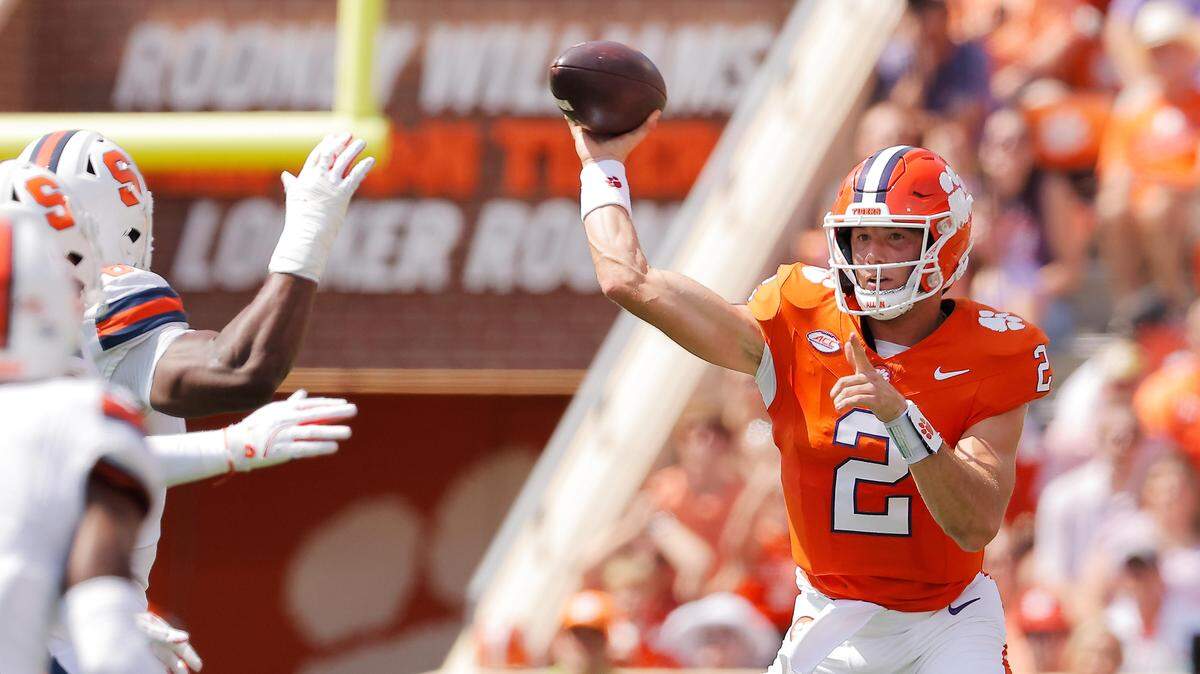 Clemson quarterback Cade Klubnik (2) is seen against Syracuse during first-half action in Clemson, S.C on Saturday, Sept. 20, 2025.