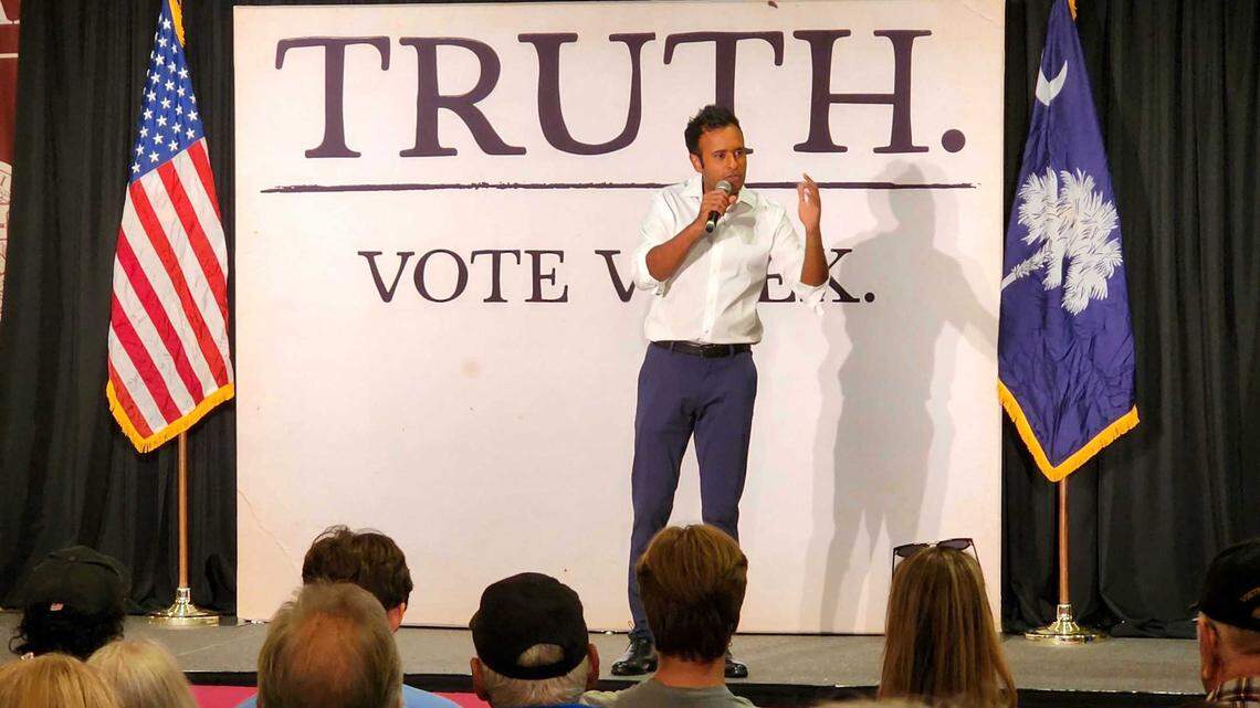 2024 Republican presidential candidate Vivek Ramaswamy speaks before a crowd at Winthrop University on Monday, Oct. 9, 2023.