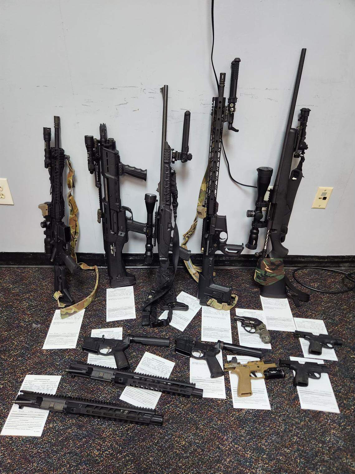The Richland County Sheriff’s Department arrested a man and seized multiple weapons.