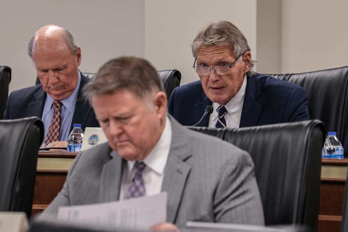 State Sen. Harvey Peeler, R-Cherokee, right, presides over a meeting of the Joint Bond Review Committee.