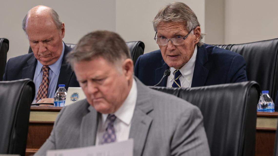 State Sen. Harvey Peeler, R-Cherokee, right, presides over a meeting of the Joint Bond Review Committee.