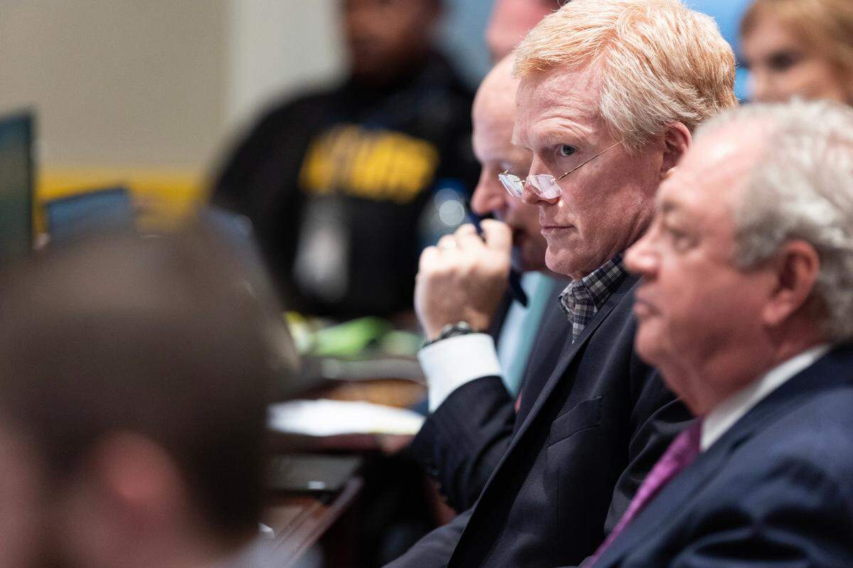 Alex Murdaugh listens during his trial for murder at the Colleton County Courthouse on Thursday, Feb. 9, 2023. Joshua Boucher/The State/Pool