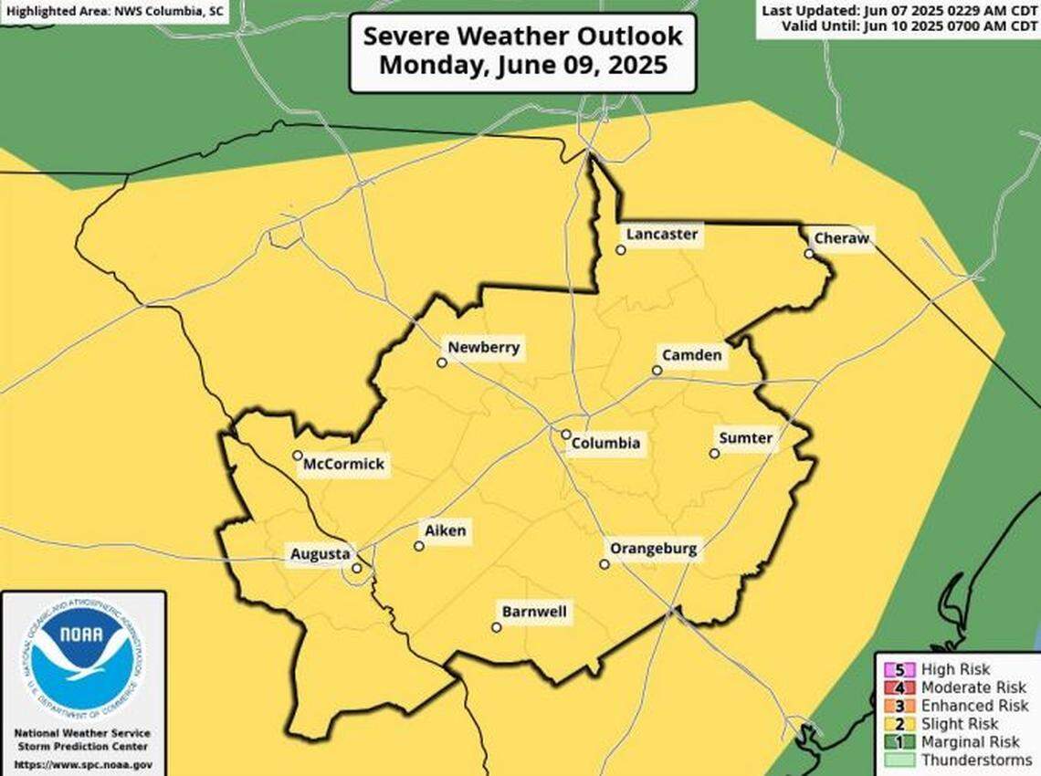 Severe weather is in the forecast for the Midlands area of South Carolina on Monday.