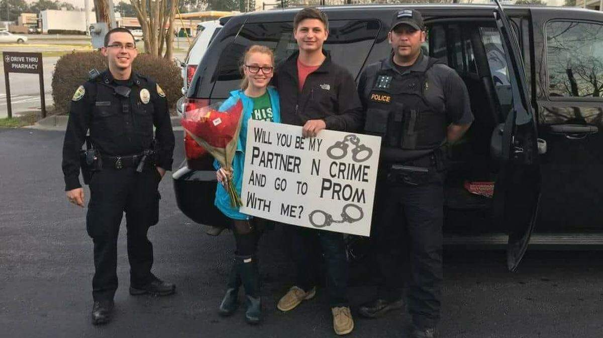 From left, Spingdale Police officer F. Gantt, White Knoll High School students Candice Derrick and Isaac Nusbaum, and South Congaree Police officer Eddie Stone.