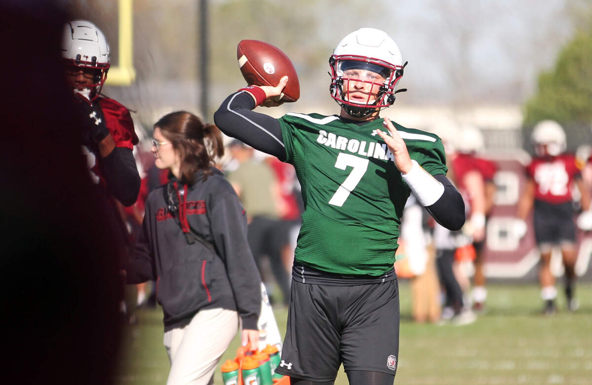 South Carolina quarterback Spencer Rattler at the March 15 spring football practice.