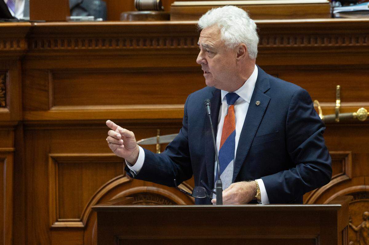 State Sen. Larry Grooms, R-Berkeley, speaks during a hearing regarding South Carolina State Treasurer Curtis Loftis on Monday, April 21, 2025.