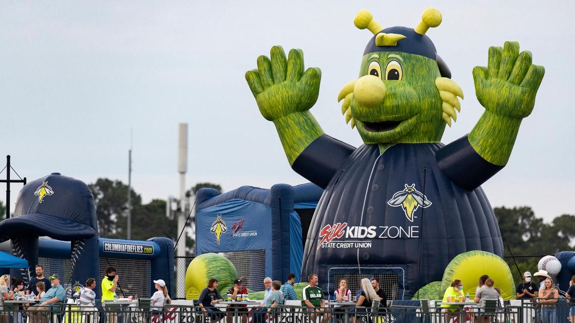 The SCU Kids Zone has inflatable areas for kids to play while the Columbia Fireflies play the Charleston RiverDogs at Segra Park on Tuesday, May 11, 2021.
