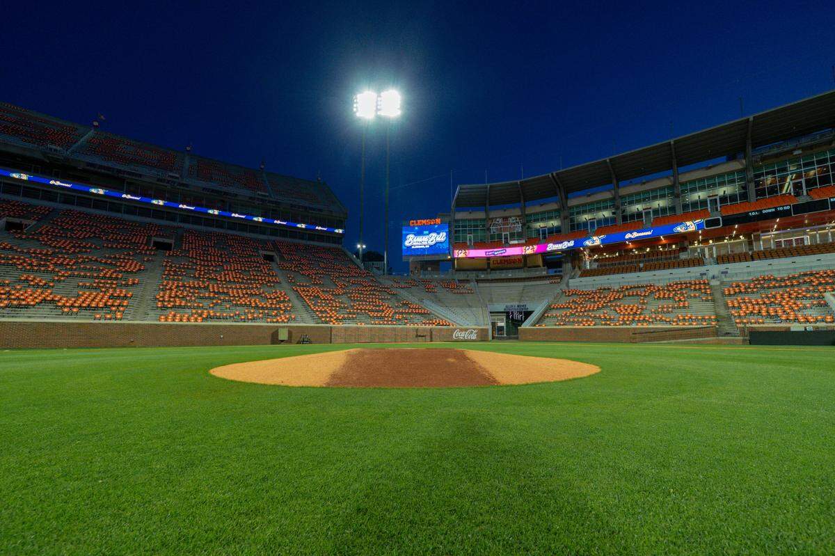 Home plate at the Savannah Bananas’ makeshift Clemson home