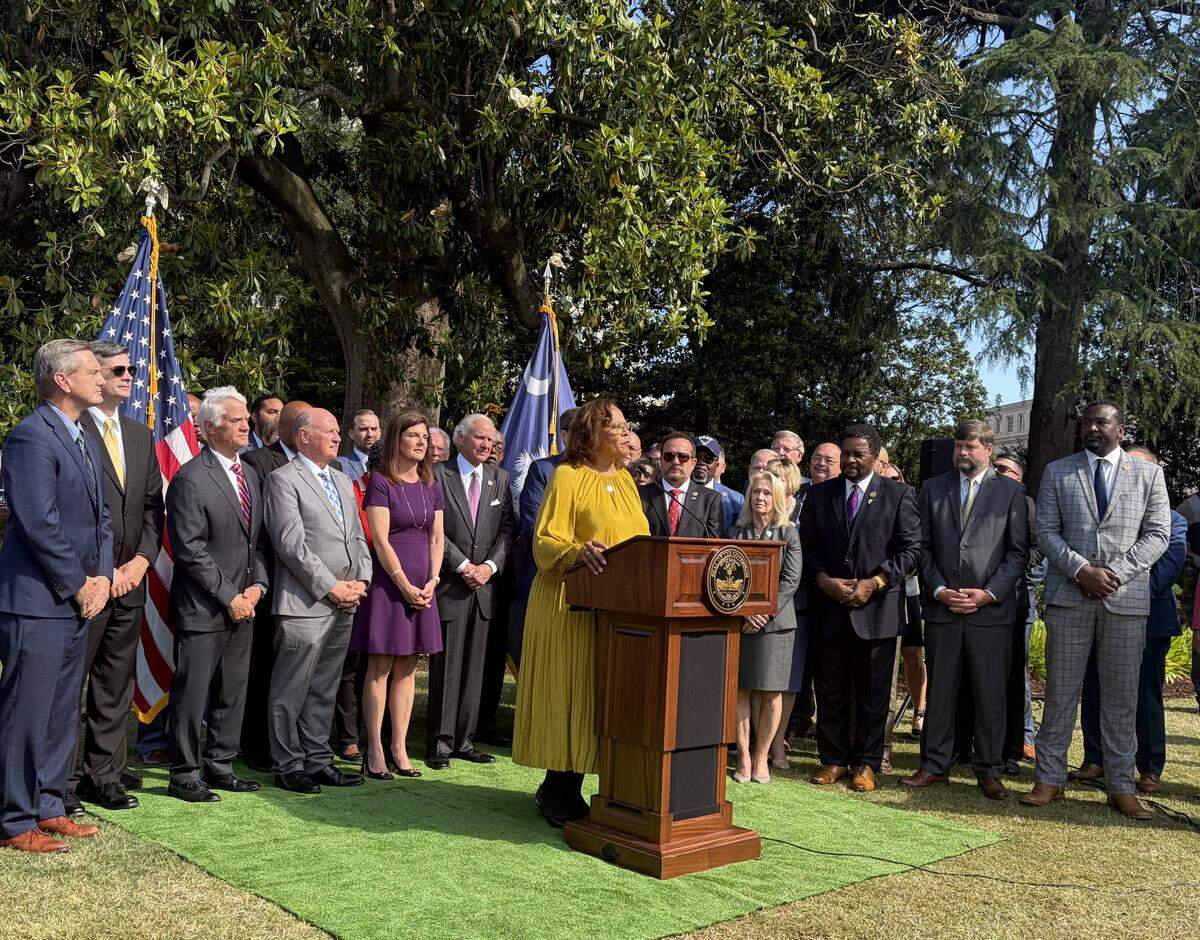 U.S. Sen. Margie Bright Matthews speaks at the groundbreaking of the Robert Smalls Memorial on the South Carolina State House grounds Wednesday, May 13, 2026.