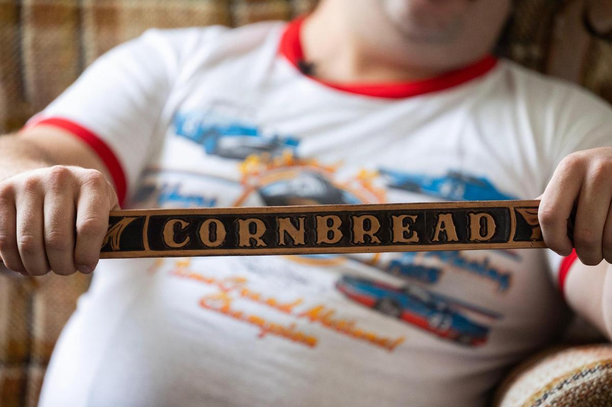 Orry Lee, better known as the Cornbread Cowboi, shows his home on Thursday, August 11, 2023. Lee has a few custom belts with his name and nickname on them.