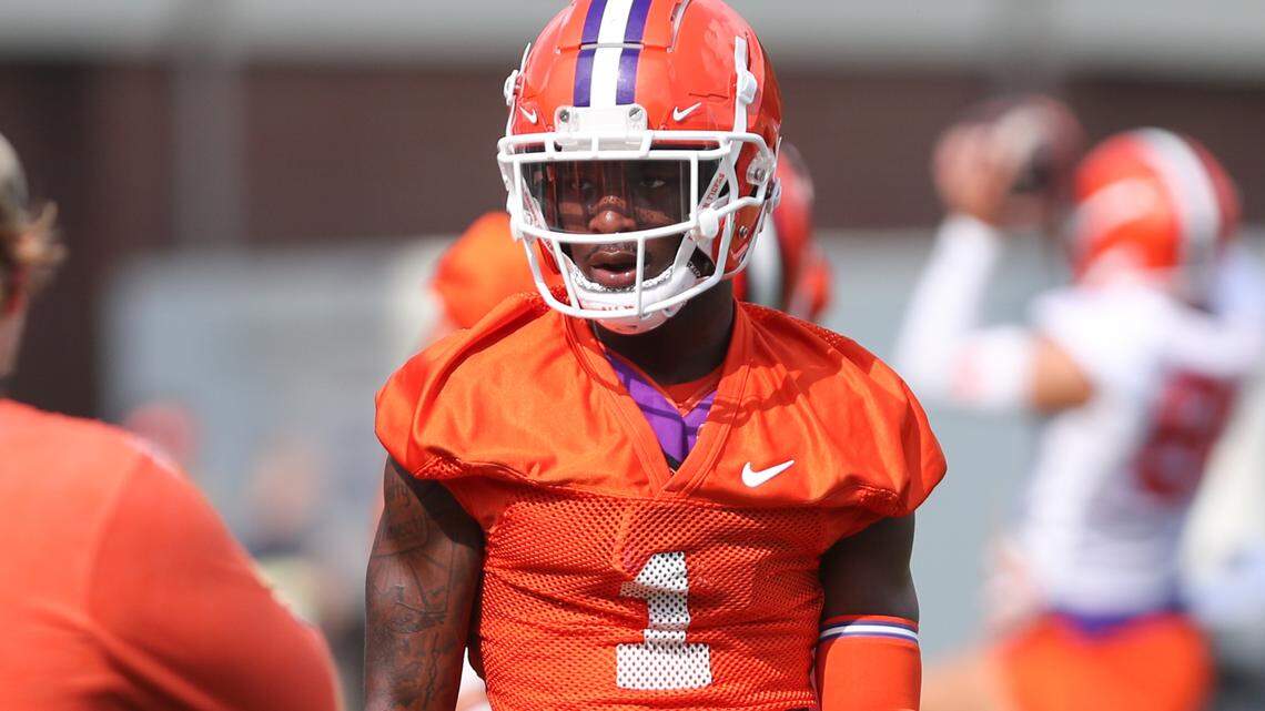 Clemson’s Andrew Mukuba at the Tigers’ first practice of 2022 camp on Friday, Aug. 5.