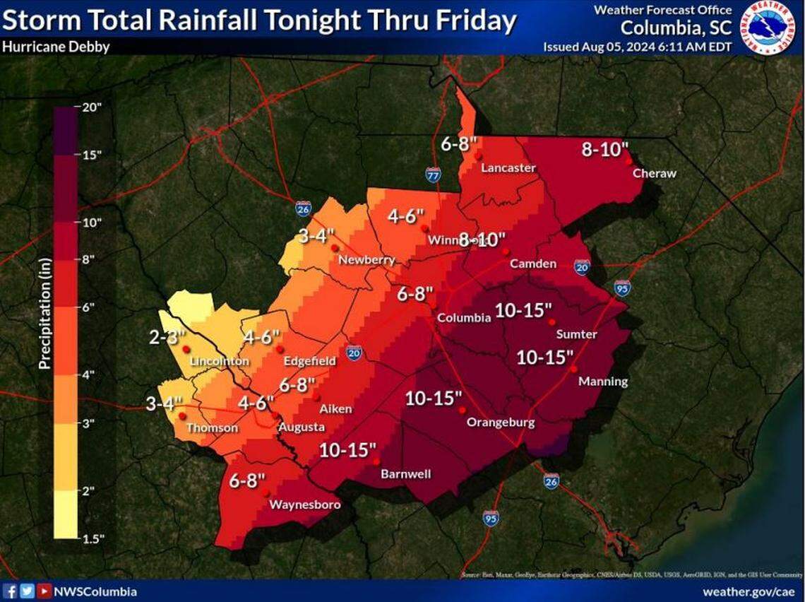 A flood watch was issued in the Midlands as Hurricane Debby is forecast to bring excessive rain as it approaches from the south.