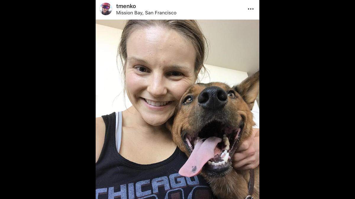 Former Clemson volleyball player Tatiana Mirutenko with her dog Chai.