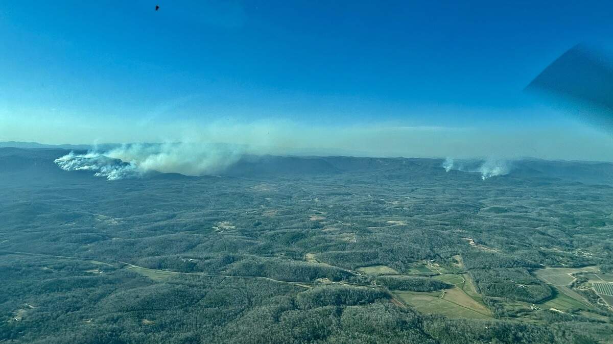 A photo of the wildfires in Greenville and Pickens Counties on March 23. They’ve both grown considerably in size since then.