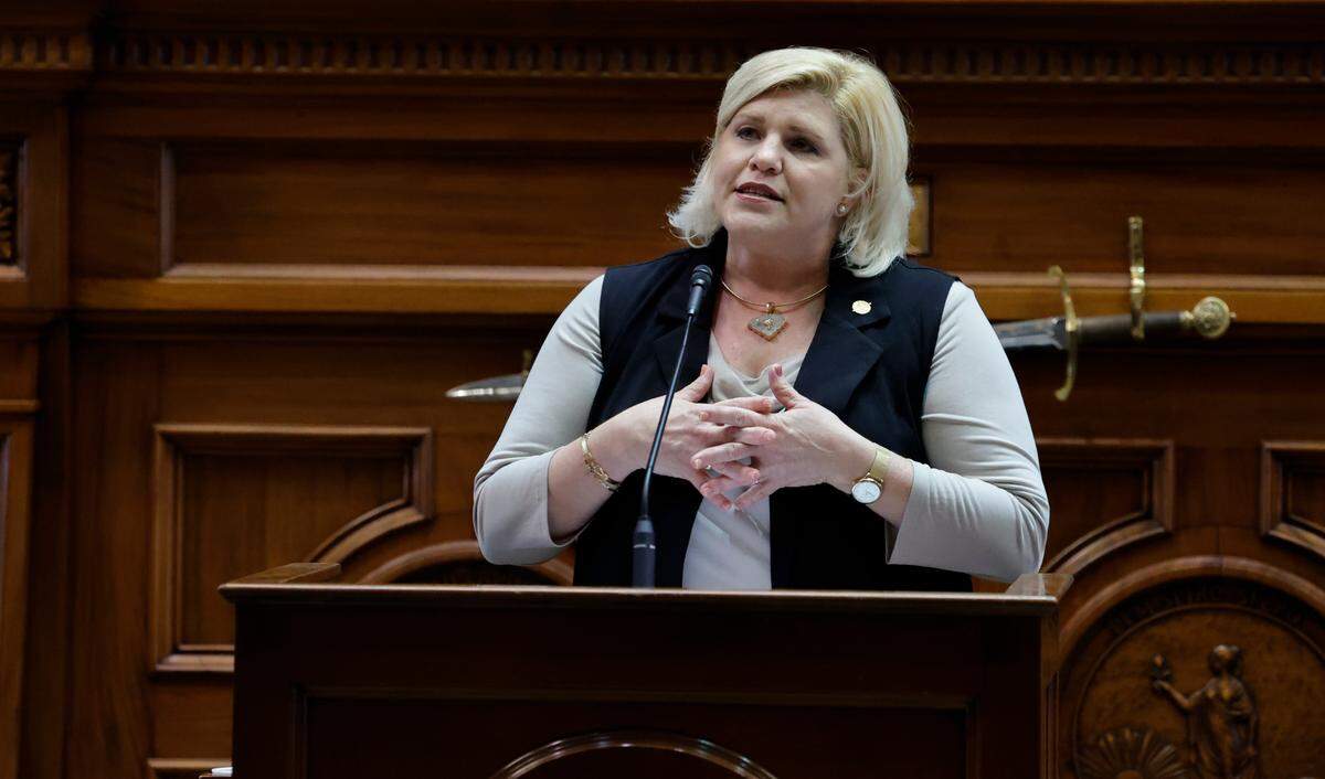 Sen. Penry Gustafson, R-Kershaw, speaks about abortion rights in the South Carolina Senate chamber on Wednesday Sept. 8, 2022.