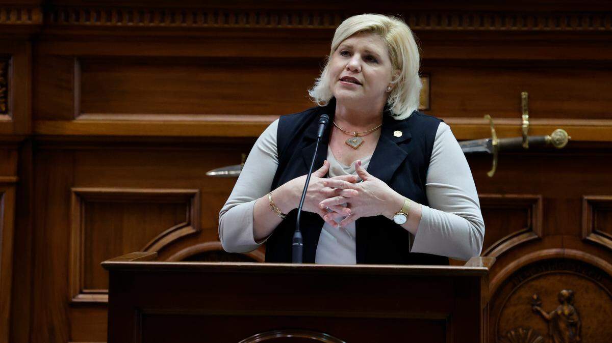 Sen. Penry Gustafson, R-Kershaw, speaks about abortion rights in the South Carolina Senate chamber on Wednesday Sept. 8, 2022.