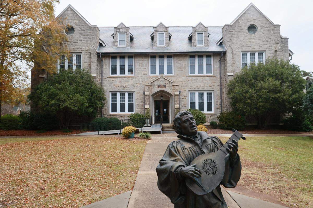 A statue of Martin Luther at the Lenoir-Rhyne University Lutheran Theological Southern Seminary on Tuesday, December 10, 2024.