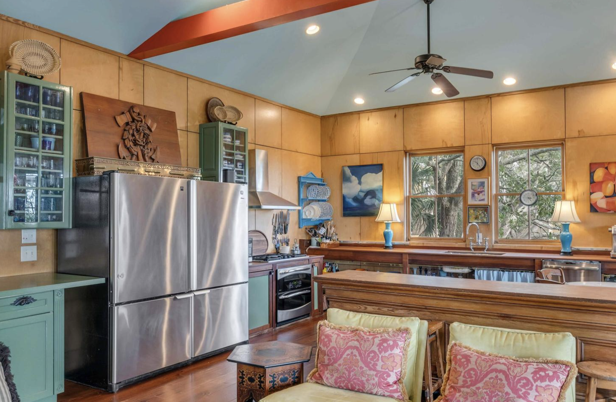 The paint on the cabinetry is from British paint and wallpaper maker Farrow & Ball.