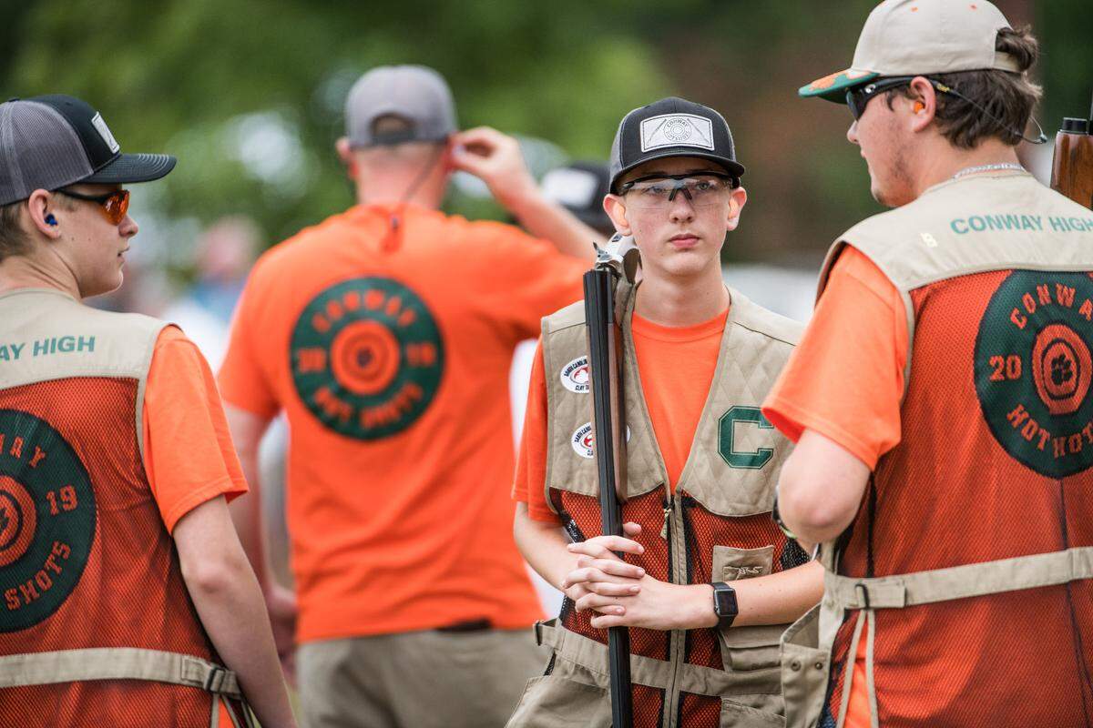 Students from Conway High School prepare to shoot at the Mid-Carolina Gun Club during the South Carolina State High School Clay Target League championships Saturday, June 8, 2019, in Orangeburg, S.C.