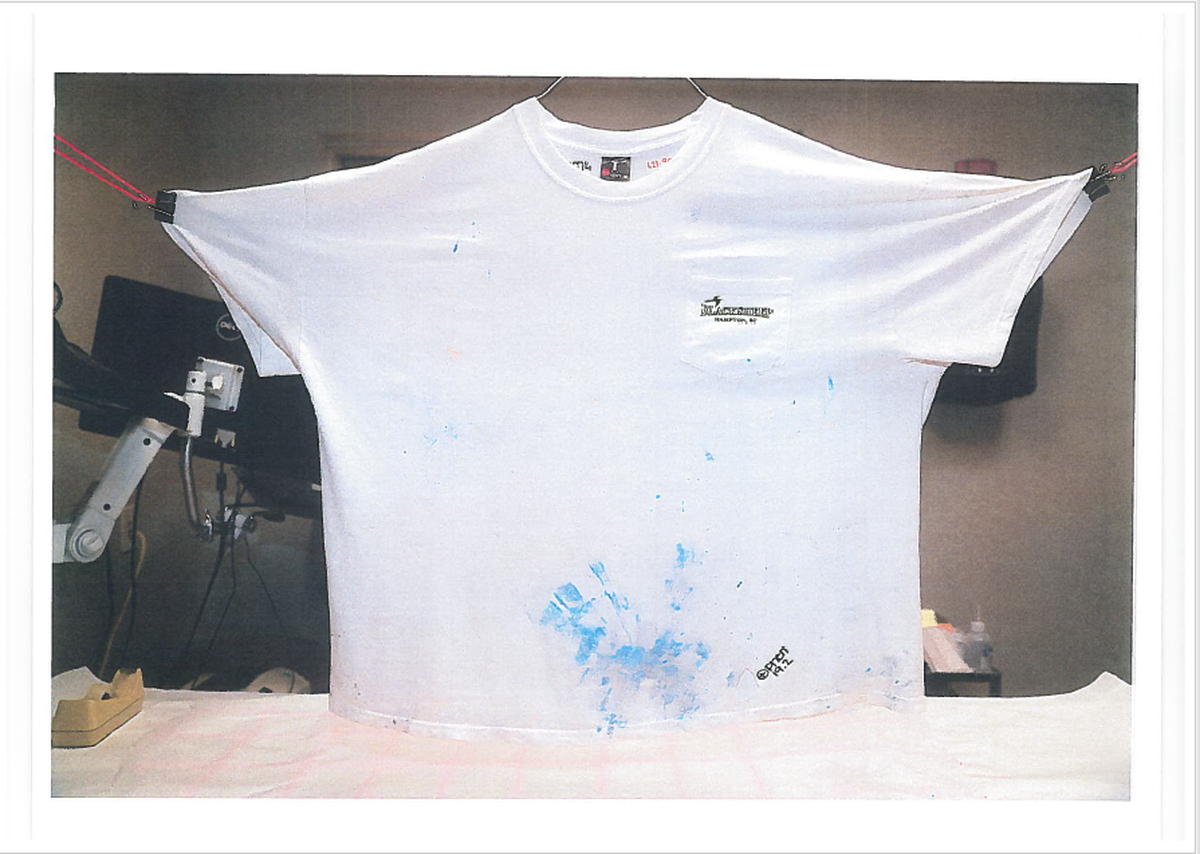 Investigators from SLED tested the cotton T-shirt that Alex Murdaugh wore the night of the murders for blood using two different chemicals that change color in the presence of blood: Phenolphthalein, which turns pink, and leucocrystal violet, which turns blue when it reacts with hemoglobin, a protein contained in red blood cells.