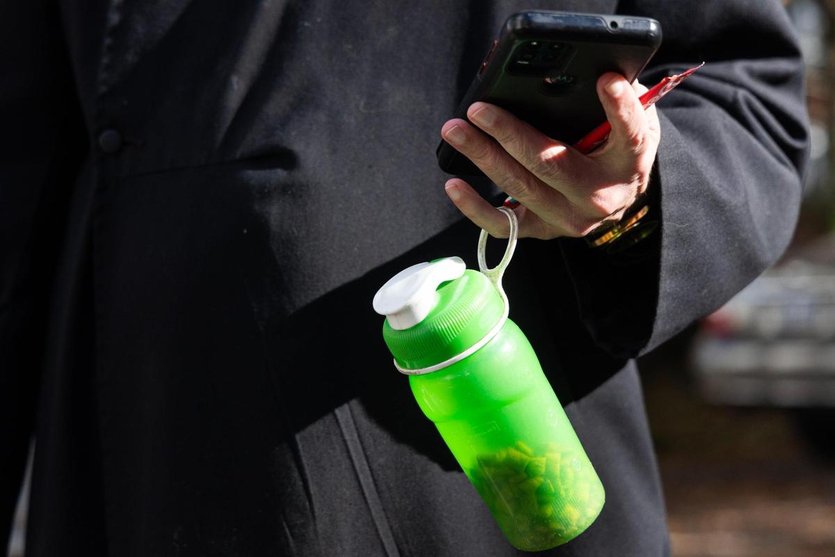 Rev. Paul Sterne tracks a cat using his phone on the University of South Carolina campus on Wednesday, December 6, 2023. The C. S. Lewis Student Center has taken care of cats on the campus for years.