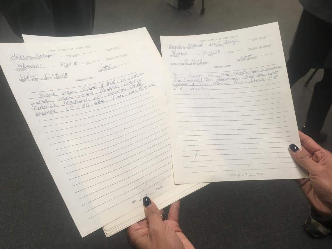 Sheriff Leon Lott’s handwritten notes from the 1978 Evelyn Weston case when he was an investigator.