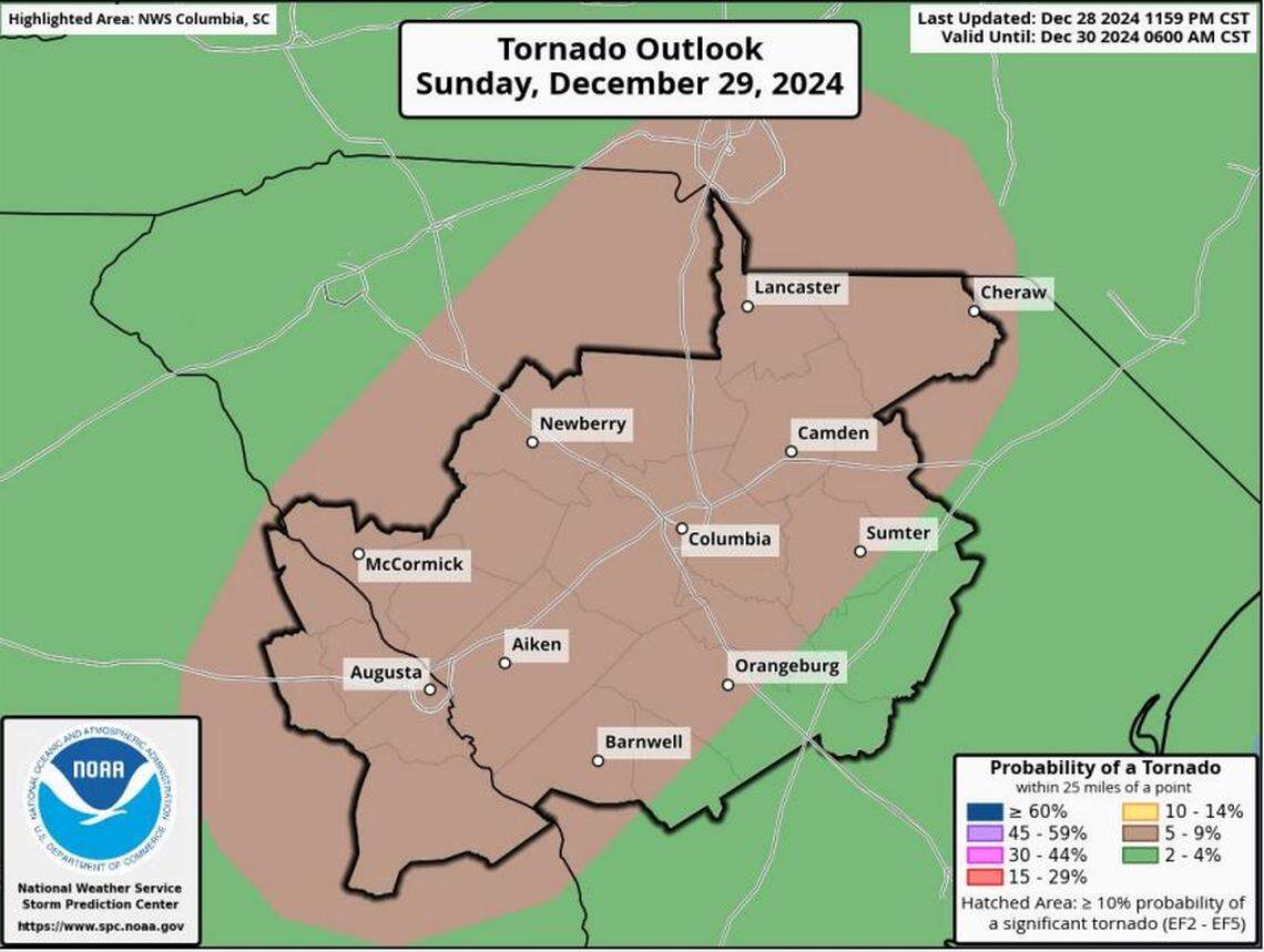 Severe weather is in the forecast for the Midlands area of South Carolina.