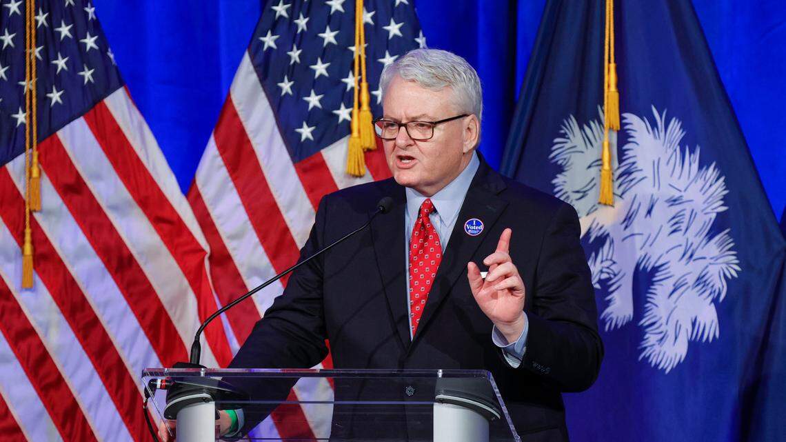 South Carolina Treasurer Curtis Loftis speaks as he celebrates his election win during celebration at the University of South Carolina Alumni Center in Columbia on Tuesday, Nov. 08, 2022.