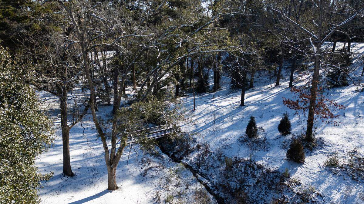 Earlewood Park in Columbia, South Carolina is covered in snow on Wednesday, January 22, 2025.