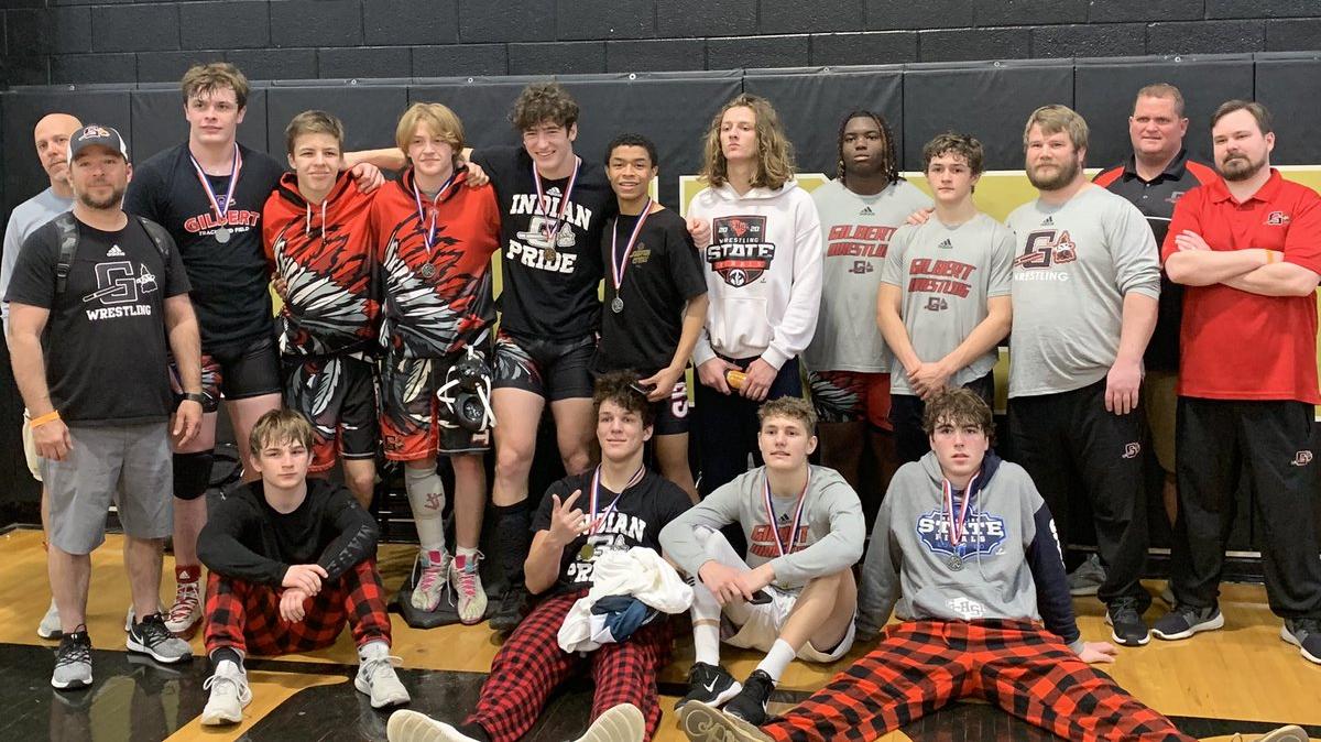Gilbert High wrestlers pose for a photo after competing in the 2022 Class 3A Lower State individual championships. Gilbert and several area Midlands schools have multiple qualifiers for this week’s individual state championships.