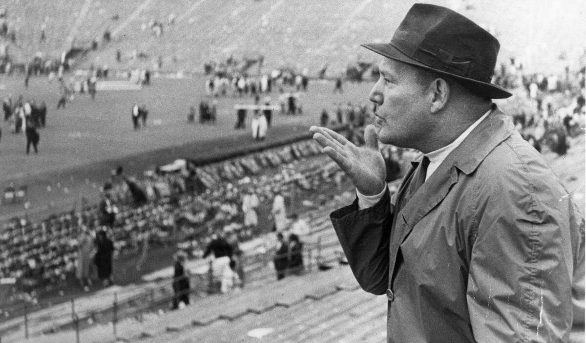 Frank Howard blows Big Thursday a goodbye kiss after the 1959 game. The first rivalry games ever played in Clemson were played in the 1960s.